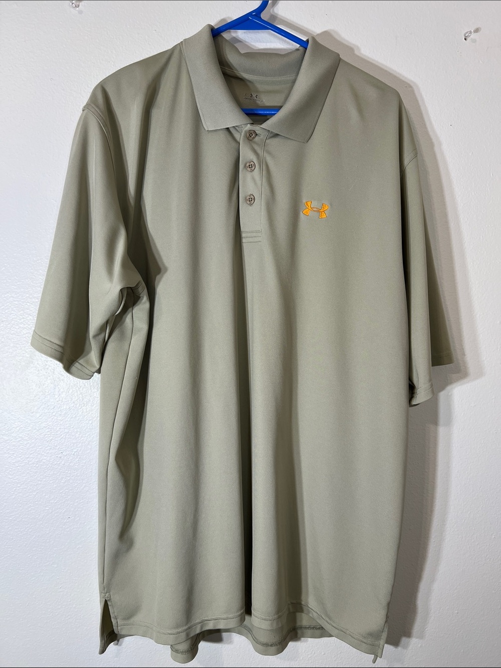 Under Armour Men's Olive Green Polo with Yellow Logo